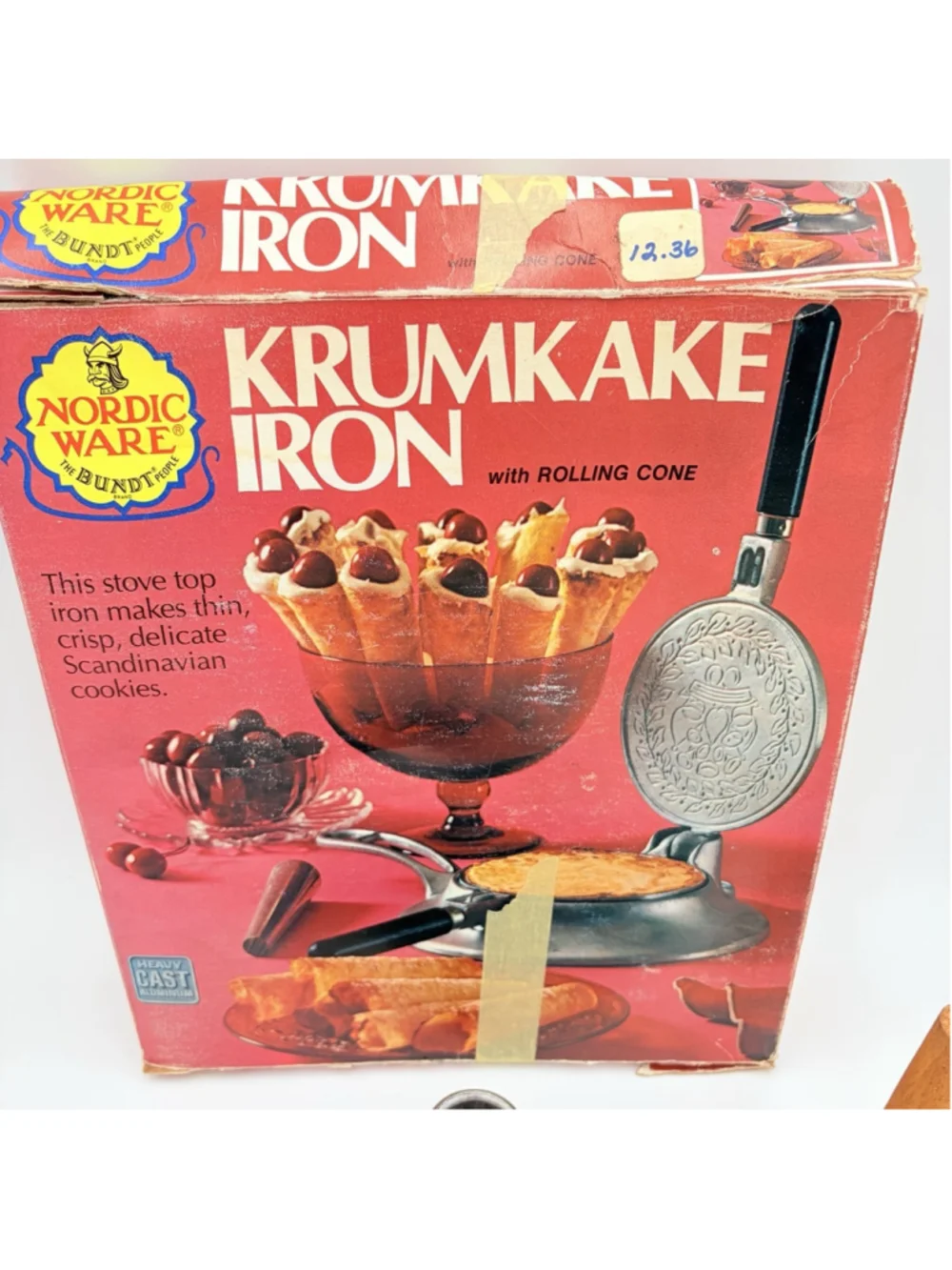 Nordic Ware Krumkake Iron with Rolling Cone Box Recipes Vintage USA
